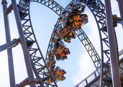 a roller coaster ride going through the air