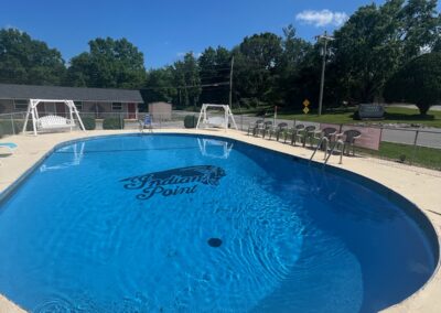 a large swimming pool with a fence around it